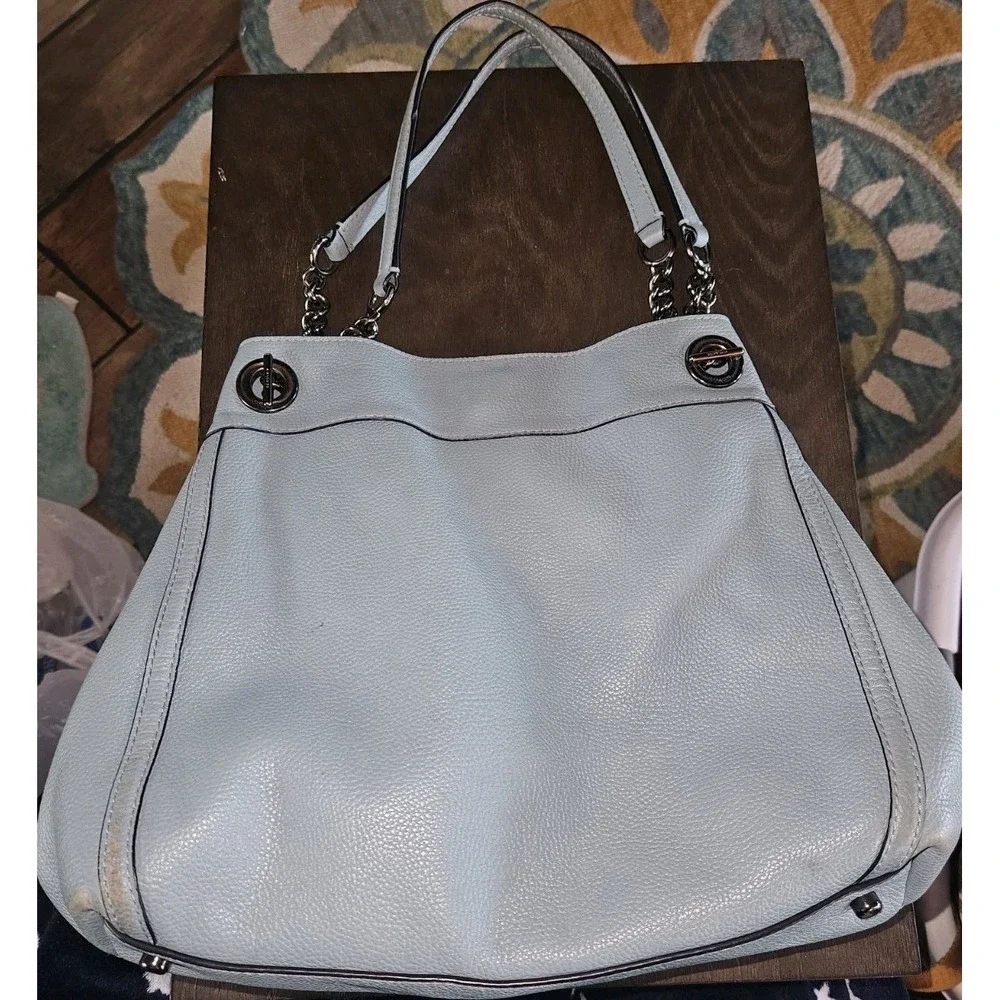 Coach Eddie Gorgeous Pebbled Leather Turnlock Lt. Light Blue 3 Compartments